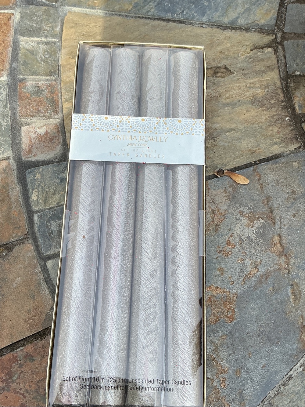 Cynthia Rowley Silver Taper Candles - Set of 8- NIB